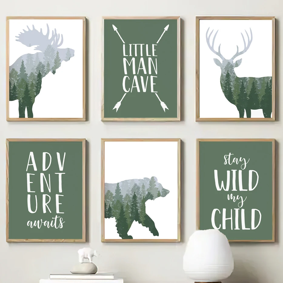 Green Woodland Deer Bear Moose - Outdoor Adventure Quotes 评论和价格